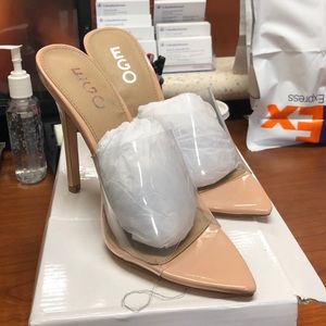 Nude mules heels